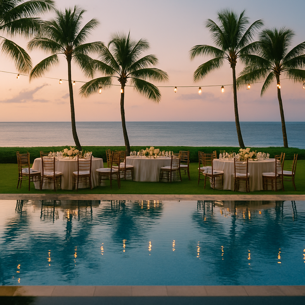 wedding setup at Four Seasons Ko Olina wedding reception Oahu