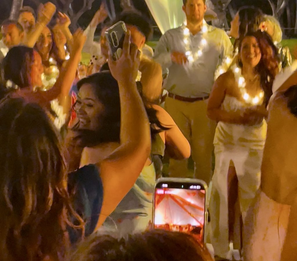 Lanikuhonua outdoor wedding DJ. People dancing.