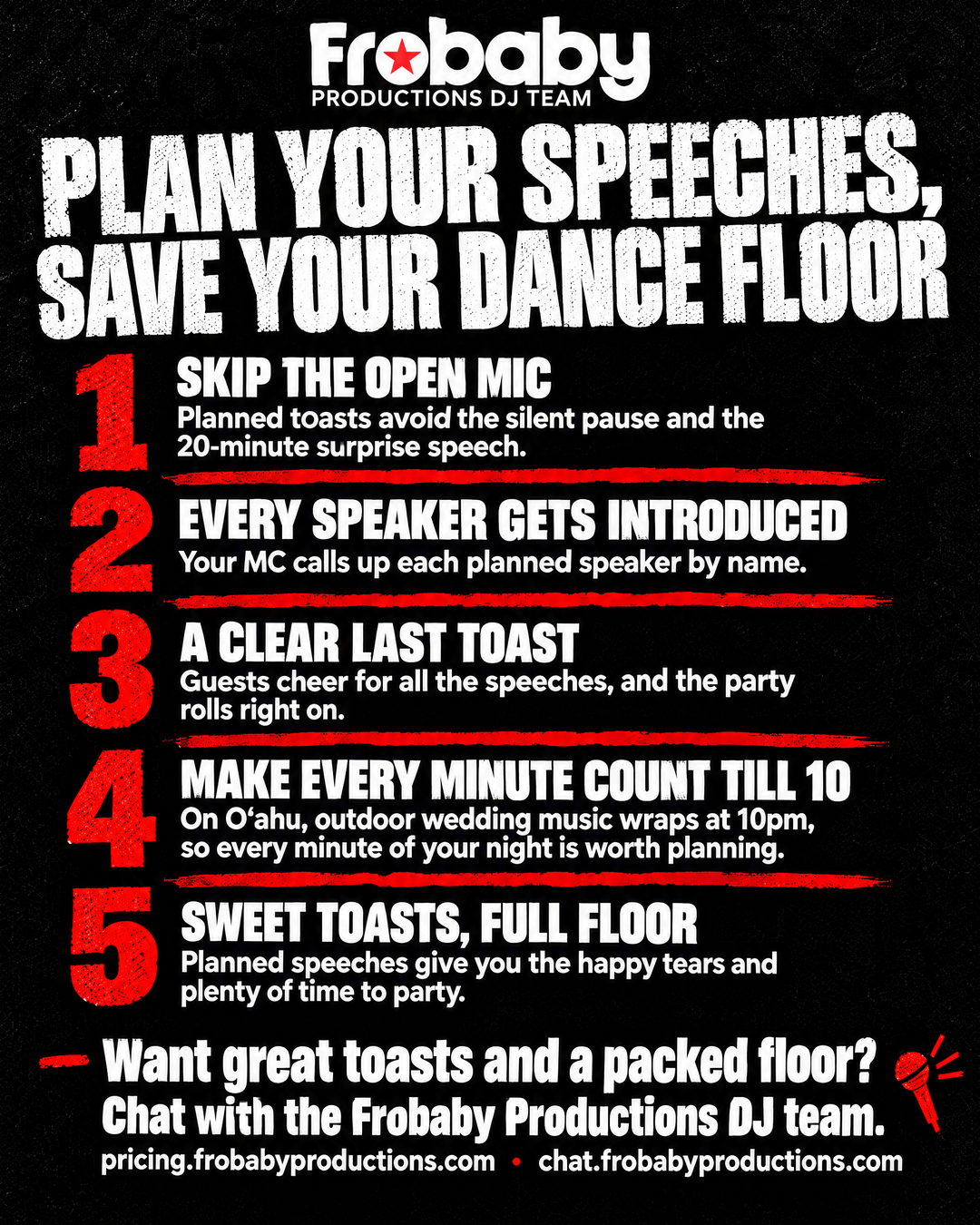 Plan your speeches, save your dance floor: how planned toasts beat open-mic speeches at an Oʻahu wedding